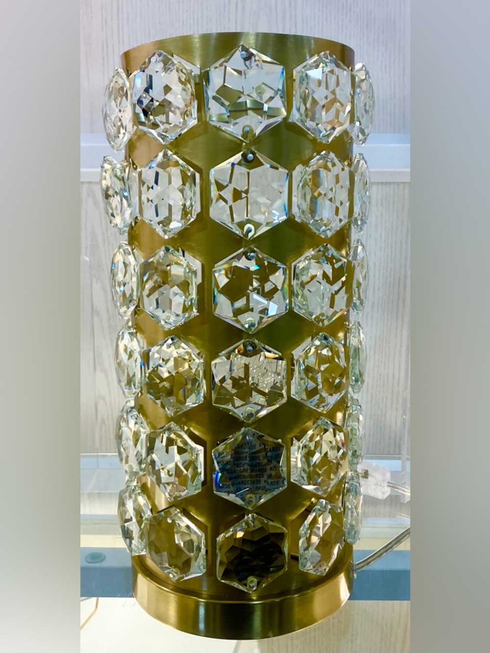 Nicole Miller Small GOLD Crystal DIAMOND CUT table top lamp New
